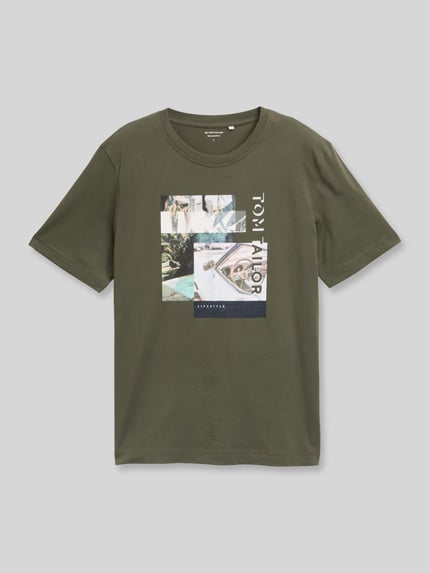 Tom Tailor męski t-shirt o kroju regular fit z czystej bawełny Oliwkowy 2