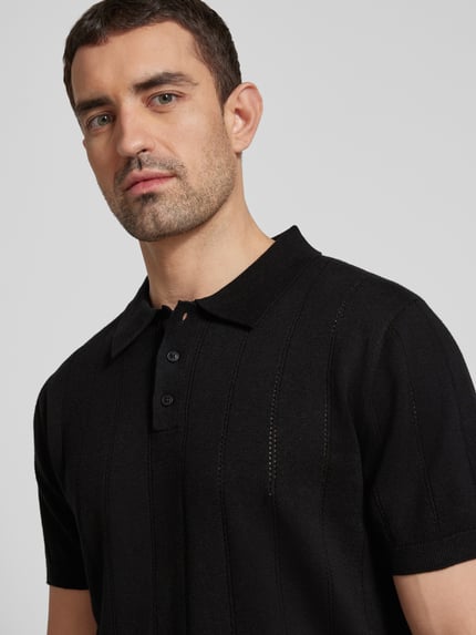 Colours & Sons Slim Fit Poloshirt mit Leinen-Anteil Black 3