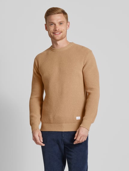 Manuel Ritz Wollen pullover met labelpatch Beige - 4