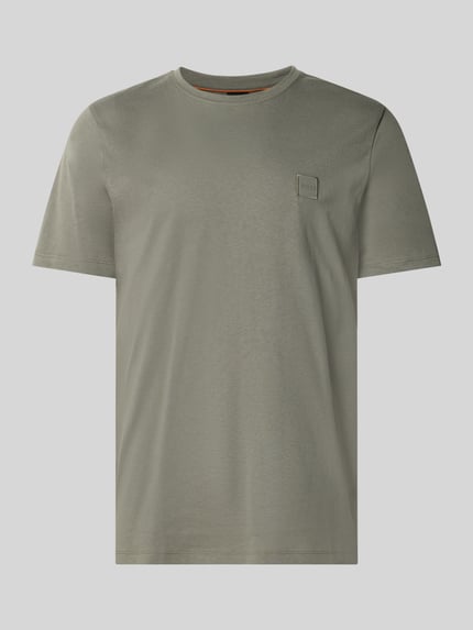 Productfoto, Regular Fit T-Shirt uit pure katoen model 'TALES' van BOSS Orange, effen olijfgroen, labelpatch, ronde hals, korte mouw, jersey.