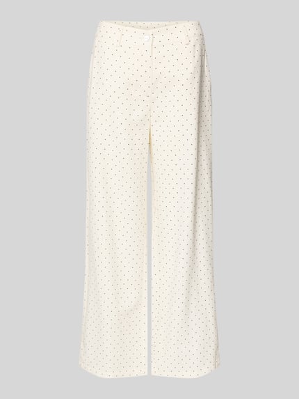 Produktfoto, Wide Leg Pants aus Viskose-Mix mit Eingrifftaschen von FREE/QUENT, cremefarben mit feinem Punktmuster, lockerer Schnitt.