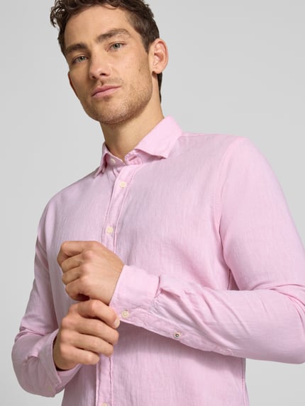 FIL NOIR Regular Fit Business-Hemd aus Leinen-Baumwoll-Mix Modell 'ROMA' Rosa 3