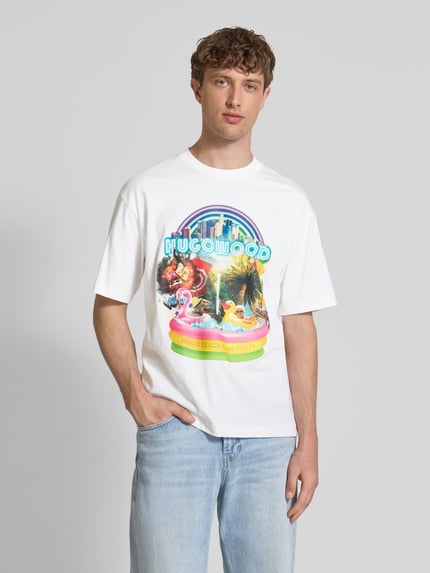 HUGO T-Shirt mit Label-Print Modell 'Duwood' Weiss 4