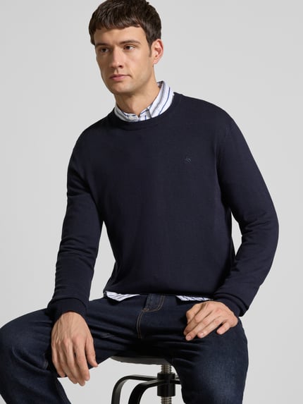 Scotch & Soda Gebreide pullover met logostitching, model 'CORE' Marineblauw - 3