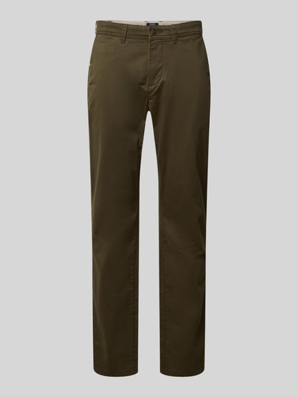 Produktfoto, Straight Fit Hose mit Gesäßtaschen von MCNEAL in Olivgrün aus Reine Baumwolle, Eingrifftaschen, Knopf- und Reißverschluss.