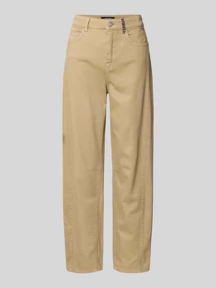 Produktfoto, Jeans mit 5-Pocket-Design von Marc Cain in Beige, Baumwoll-Elasthan-Mix, lockerer Schnitt, Knopf- und Reißverschluss, Damen Jeans
