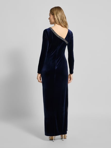 Adrianna Papell Abendkleid mit Ziersteinbesatz und Raffungen Dunkelblau 5