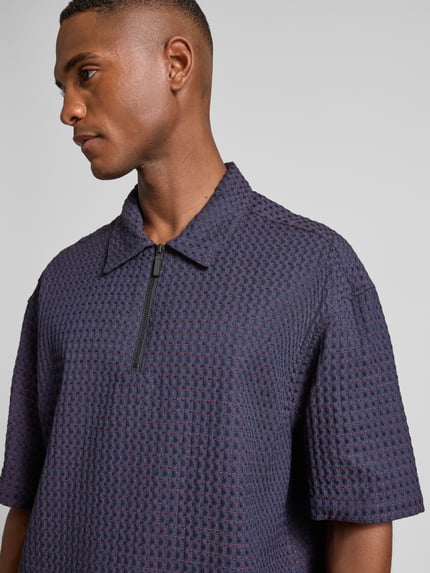 Les Deux Regular fit poloshirt met structuurmotief, model 'Lenny' Marineblauw - 3