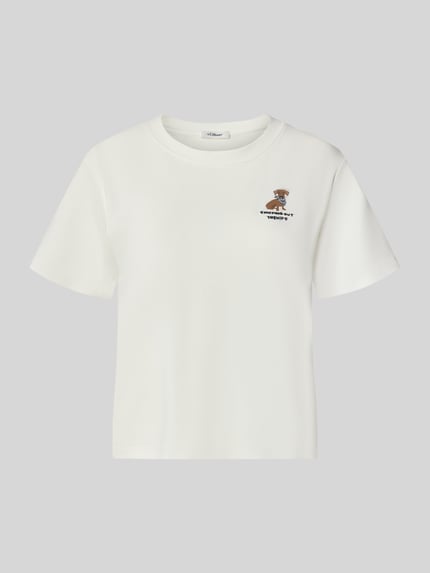 Produktfoto, wit regular fit t-shirt uit pure katoen van s.Oliver RED LABEL met klein bedrukt motiefje op de borst, gladde textuur