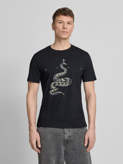 HUGO Regular Fit T-Shirt aus reiner Baumwolle Modell 'DISCORB' Black 4