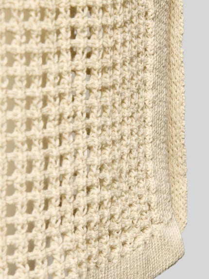 Productfoto, detailopname van grof tricot in beige met zichtbare textuur van puur katoen, Strickrock mit elastischem Bund Modell 'DARLINE' van MC2 Saint Barth, straight fit, midirok