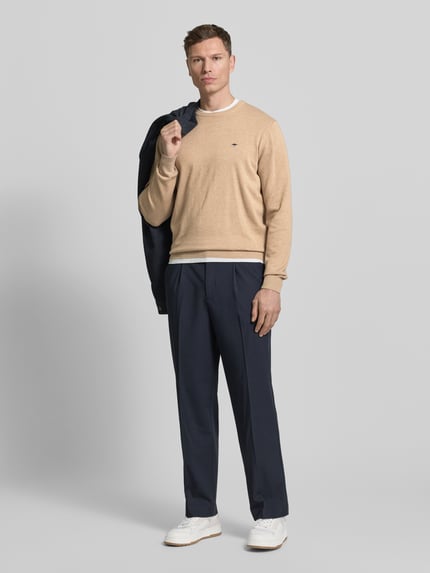 Fynch-Hatton Gebreide pullover met geribde boorden Taupe - 1