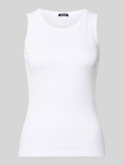 Produktfoto, Tanktop in Ripp-Optik van JOOP!, wit, mix van katoen en elastaan, slim fit, labelstitching, ronde hals, ruglengte maat 36: 55 cm