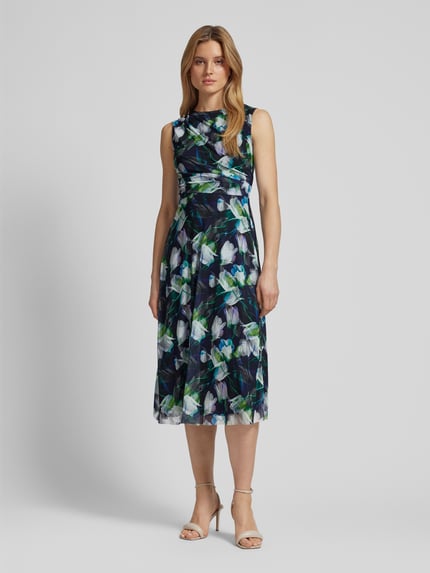 SWING Cocktailjurk met bloemenmotief Donkerblauw - 4