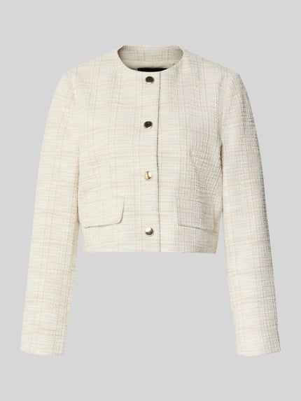 Produktfoto, Boxy Fit Kort blazer met katoen van s.Oliver BLACK LABEL, meerkleurig, geruit bouclé motief, kort, knoopsluiting, lange mouw
