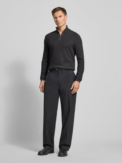 MCNEAL Slim Fit Troyer aus reiner Baumwolle Dunkelgrau Melange 1