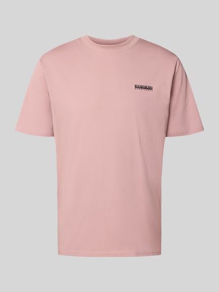 Produktfoto, T-Shirt mit Logo und Rundhalsausschnitt von Napapijri in Altrosa, Baumwoll-Elasthan-Mix, Regular Fit, glatte Textur