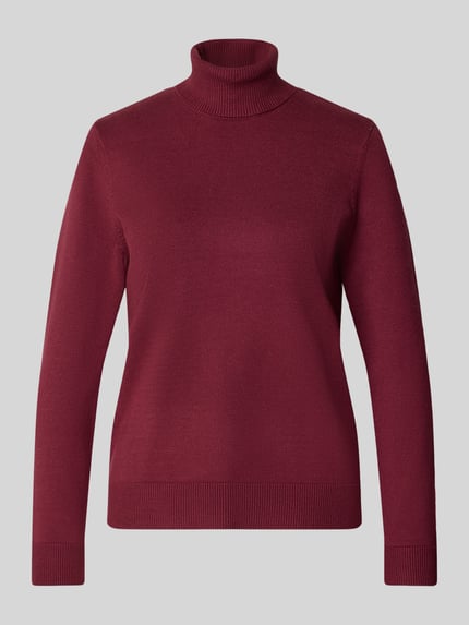 Productfoto, Rollkragenpullover mit gerippten Abschlüssen van BETTY BARCLAY, bordeauxrood, uni, gebreide textuur, regular fit