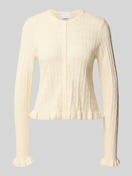 Productfoto, Cardigan uit viscosemix model 'rayulka' van VILA, slim fit, ronde hals, knopenlijst, structuur in crèmekleur.