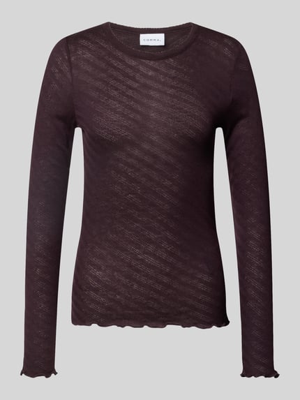 Produktfoto, Slim Fit Longsleeve aus katoenmix Model 'OKTOBER' van comma, Dames shirt met lange mouwen in donkerpaars met geschulpte zoom, katoenmix, ruglengte bij maat 36: 59 cm