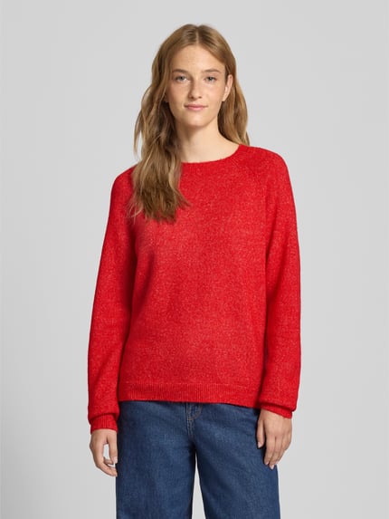 PIECES Sweter z dzianiny o kroju regular fit z raglanowymi rękawami model ‘JULIANA’ Czerwony 4