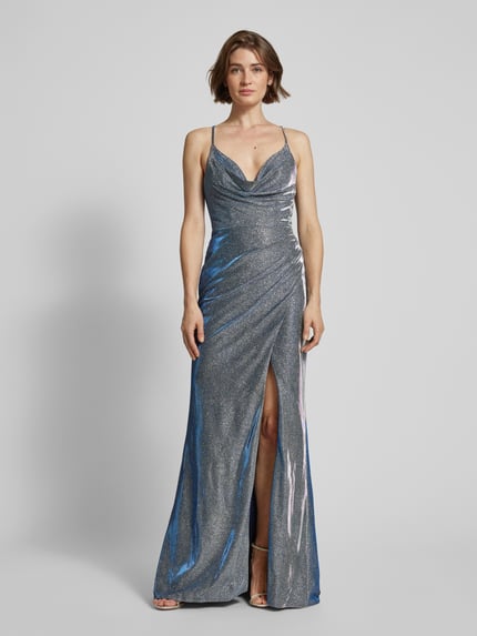 LUXUAR FASHION Avondjurk met cascadehals Marineblauw - 4