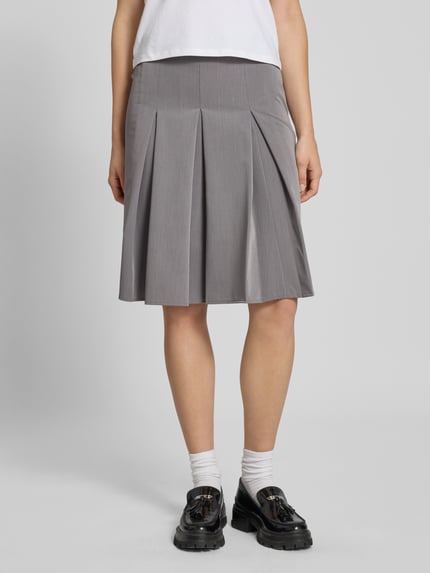 REVIEW Knielange rok met plooien Middengrijs - 4