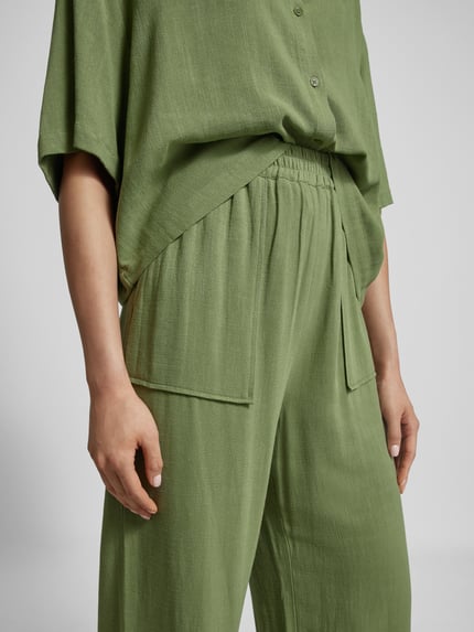 Jake*s Casual Loose Fit Stoffhose aus Viskose-Mix mit Leinen-Anteil Grass 3