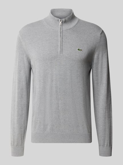 Lacoste Pullover mit Troyerkragen Hellgrau Melange 1