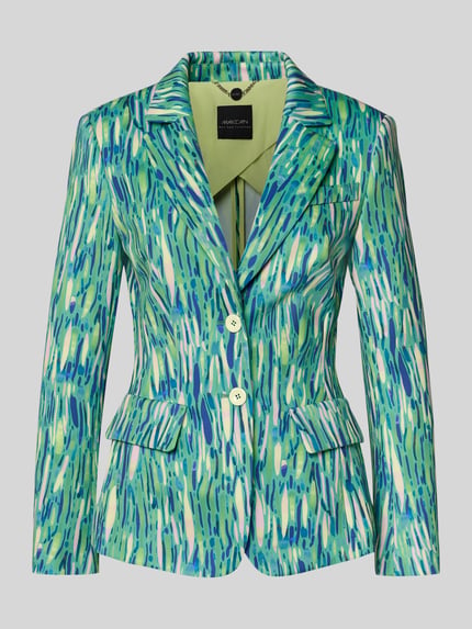 Produktfoto, Slim Fit Blazer im Allover-Look von Marc Cain in Grün, Blau und Weiß, Material-Mix mit Stretch-Anteil, Reverskragen, Knopfverschluss, Pattentaschen