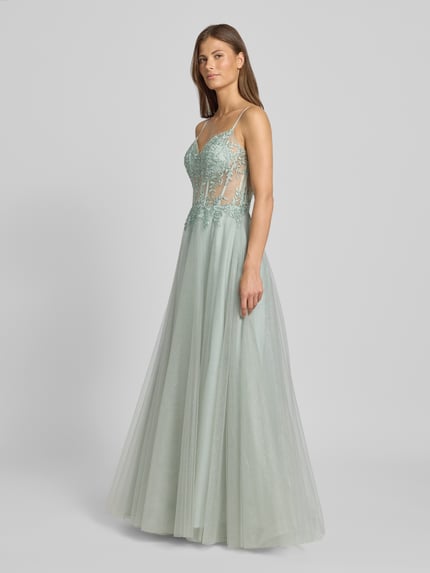 LUXUAR FASHION Avondjurk met siersteentjes Groen - 1