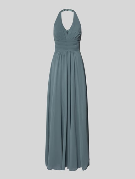 Produktfoto, Neckholder-maxi-jurk met V-hals van Mascara, chiffon, getailleerd model, ruglengte maat 36: 127 cm, borstwijdte: 35 cm, blauwgrijs
