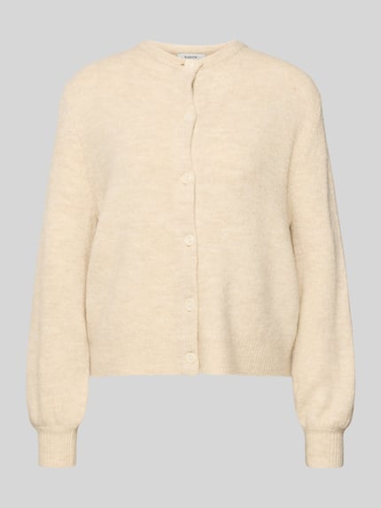 Productfoto, crèmekleurige Strickjacke met knoopsluiting Modell 'NIMMA' van B.Young, regular fit, geribde boorden, ronde hals, materiaal-mix met lamswol.