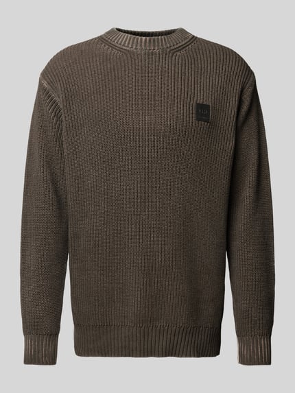 Elias Rumelis Strickpullover mit Label-Patch Modell 'Lester' Oliv 2