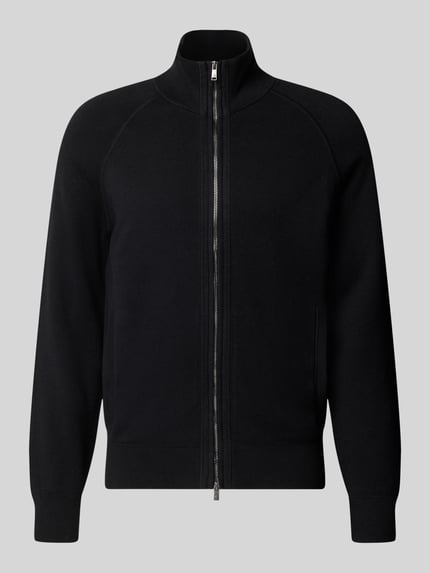 Produktfoto, schwarze Regular Fit Strickjacke aus Baumwoll-Schurwoll-Mix Modell 'H-Fabiano' von BOSS, Herren Strickjacke