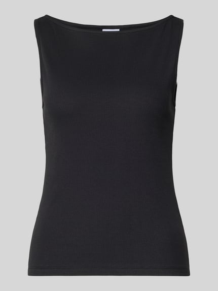 Produktfoto, Slim Fit Tanktop aus Baumwoll-Mix Modell 'MAY' von PIECES, jednokolorowy, krój slim fit, dekolt w łódkę, wąskie ramiączka, prążkowanie, mieszanka bawełny