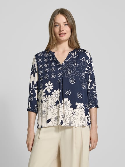 Milano Italy Blouse van pure viscose met tuniekkraag Marineblauw - 4