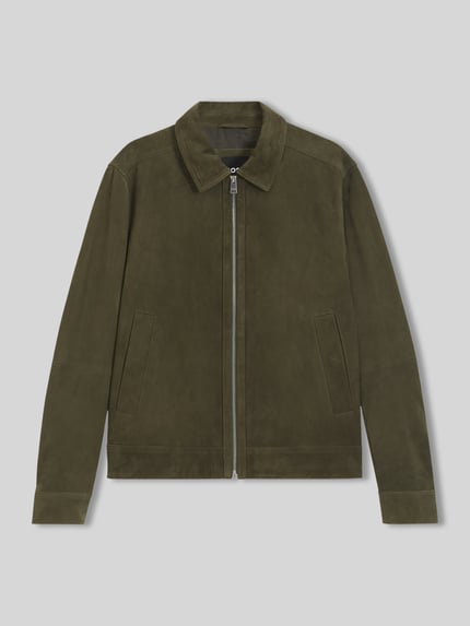 BOSS Regular Fit Lederjacke aus echtem Ziegelvelours Oliv 2