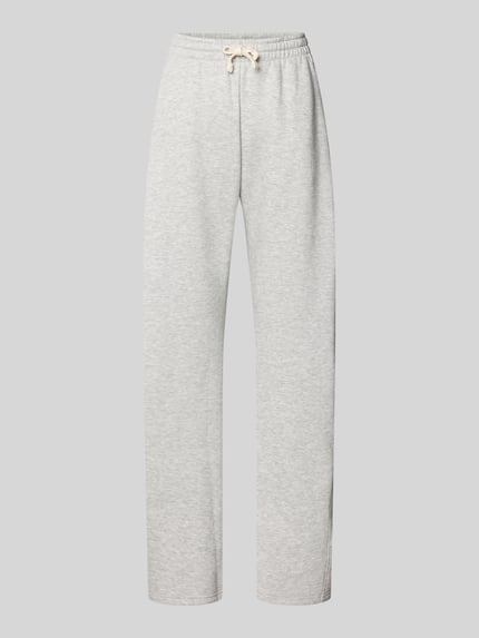 Produktfoto, Sweatpants mit elastischem Bund und Tunnelzug von Review, Damen, Baumwoll-Viskose-Mix, Relaxed-Fit, hellgrau meliert.