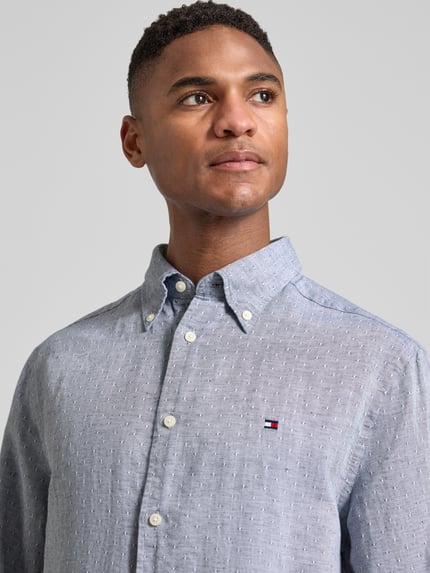 Tommy Hilfiger Regular Fit Freizeithemd aus Baumwoll-Leinen-Mix Marine 3