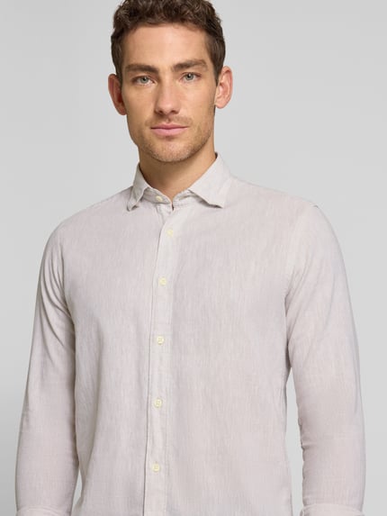 FIL NOIR Regular Fit Business-Hemd aus Leinen-Baumwoll-Mix Modell 'ROMA' Sand 3
