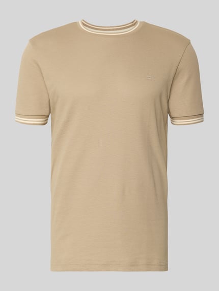 Productfoto, T-shirt met structuurpatroon en ronde hals van Christian Berg Men, heren, mix van katoen en elastaan, regular fit, ruglengte maat M 70 cm, beige kleur