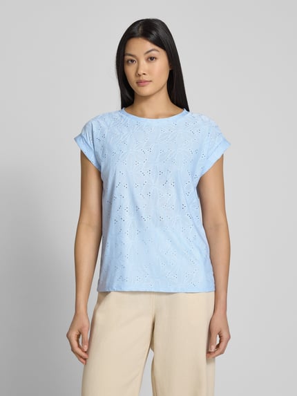 FREE/QUENT T-shirt met broderie anglaise, model 'Blond' Lichtblauw - 4