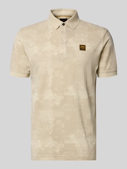 Produktfoto, Slim Fit Poloshirt mit Label-Patch von PME Legend, beige mit Allover-Look, reine Baumwolle, Knopfleiste, 74 cm Rückenlänge in Größe M