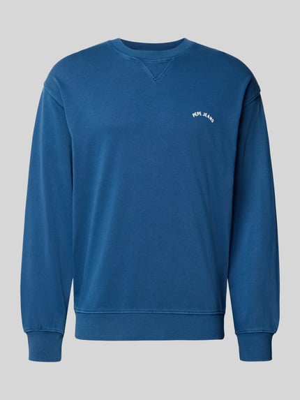 Productfoto, regular fit sweatshirt van katoen model 'JOHN CREW' van Pepe Jeans in effen blauw, heren sweatshirt