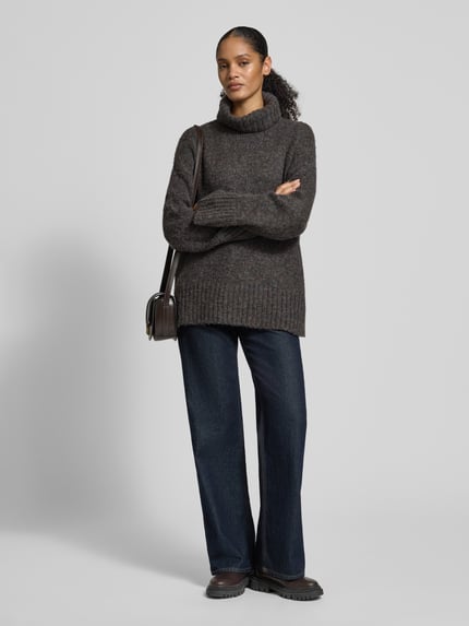 VERO MODA Loose fit coltrui met wol, model 'INGRID' Donkergrijs gemêleerd - 1
