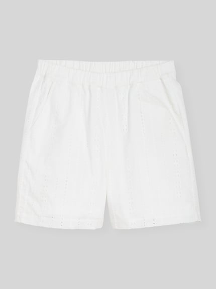 Tom Tailor Denim Relaxed Fit Shorts aus reiner Baumwolle mit Lochstickerei Weiss 2