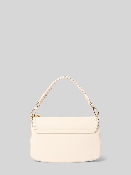 Productfoto, Handtasche met labeldetail model 'LILJENDAL' van Seidenfelt, dames schoudertas in crème, hoofdvak met omslag en magneetsluiting, lang hengsel, verstelbare schouderband, structuur oppervlak, breedte 21 cm, lengte 15 cm, diepte 5 cm, bandlengte 133 cm