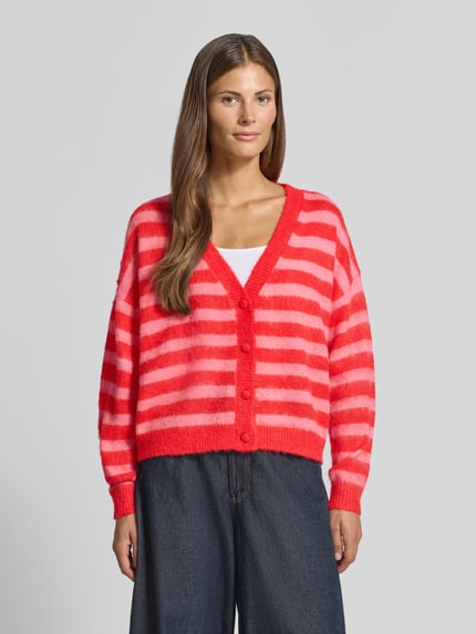 ICHI Gebreid jack in all-over look met v-hals model 'BLUSH' Rood - 4