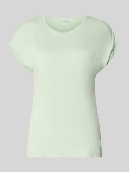 Produktfoto, Loose Fit T-Shirt aus Viskose-Mix von Tom Tailor Denim, jasnzielony, jednolity, krój loose fit, okrągły dekolt, krótki rękaw